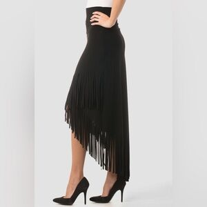 Joseph Ribkoff Black Asymmetrical High Low Fringe Skirt Size 8